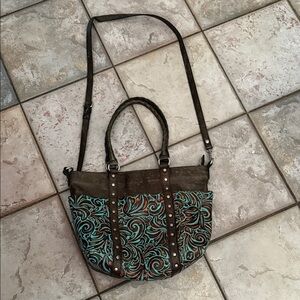 Brown and Teal Patterned Women's Bag